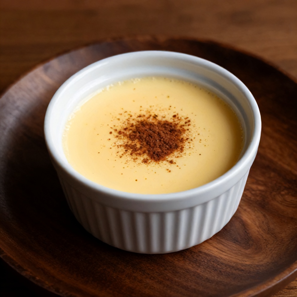 Served Brazilian Coconut Pudding with a sprinkle of cinnamon