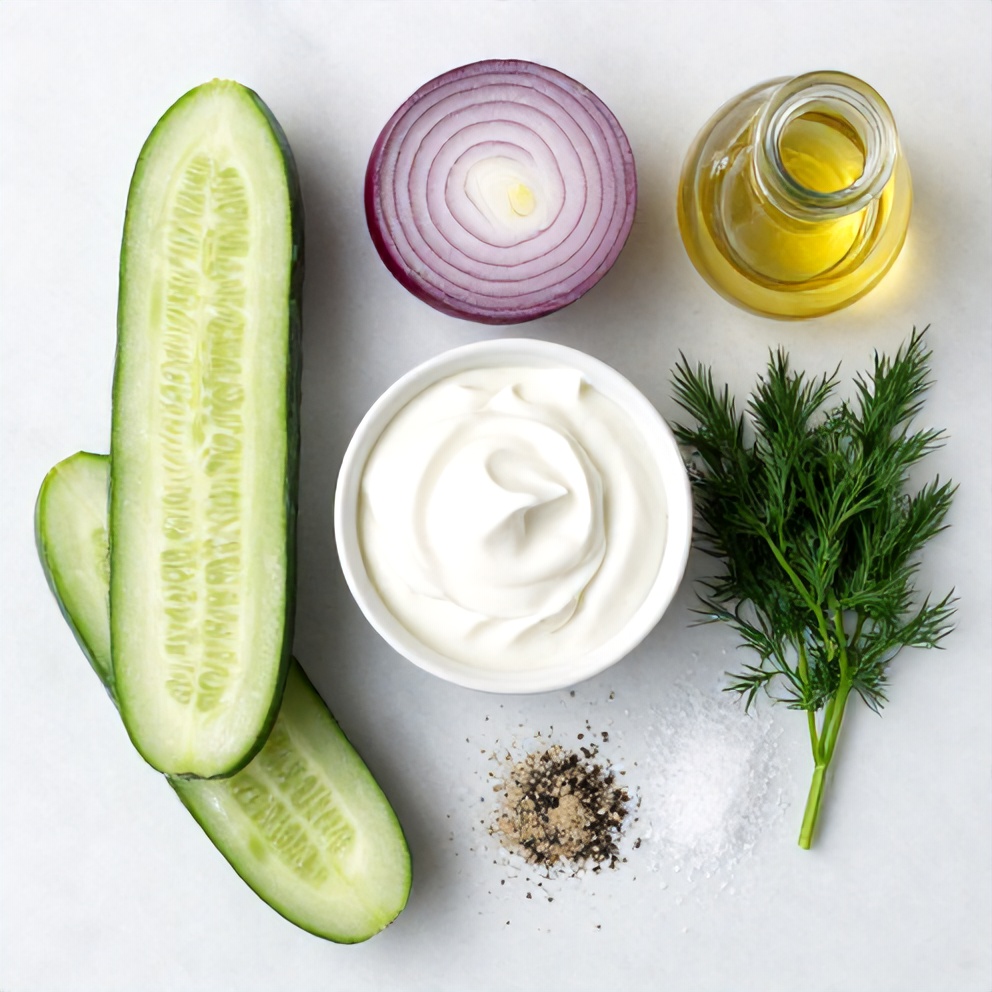 Raw Ingredients for Creamy Cucumber Salad