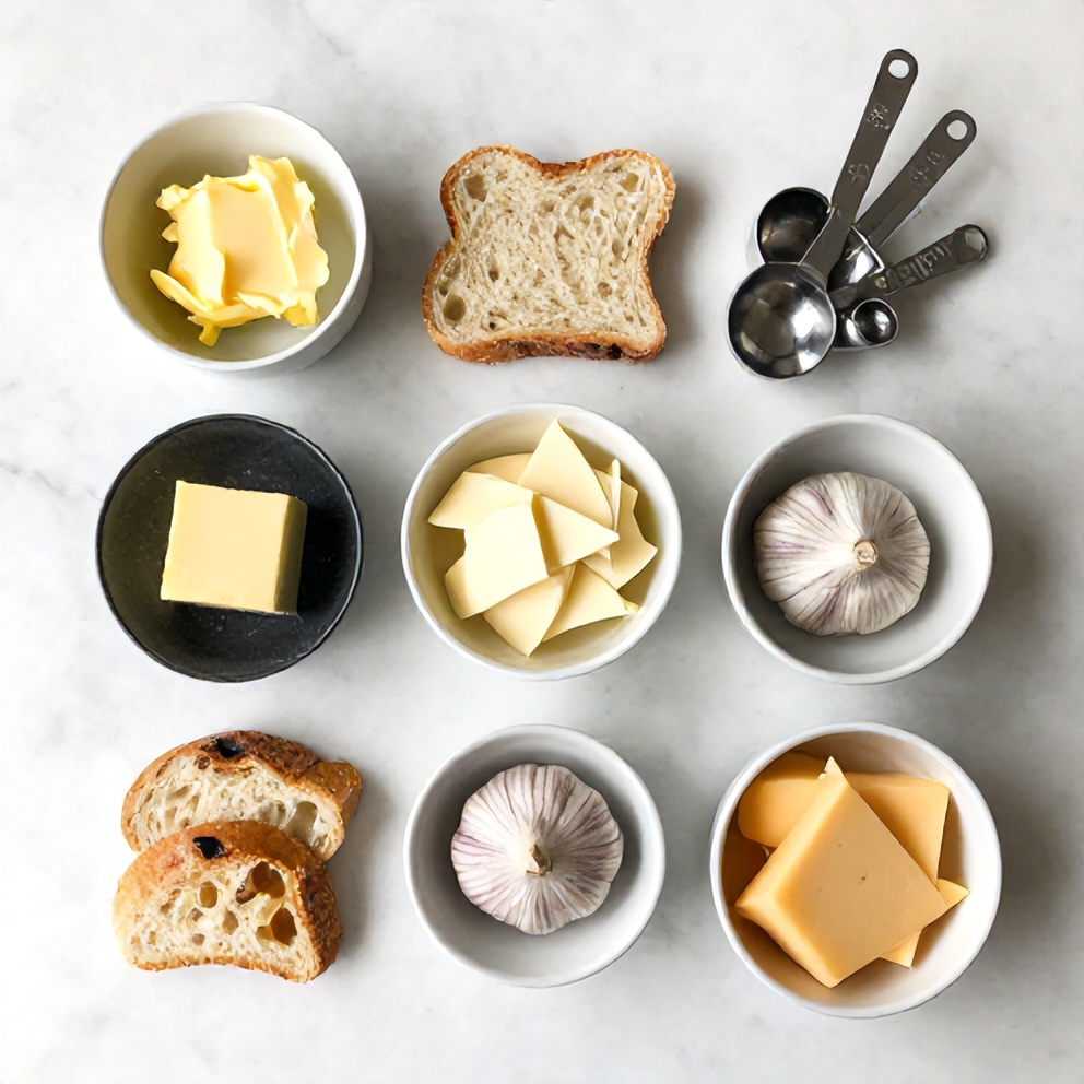 Raw ingredients for garlic bread grilled cheese