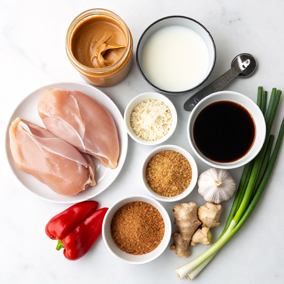Raw ingredients for Crockpot Thai Peanut Chicken