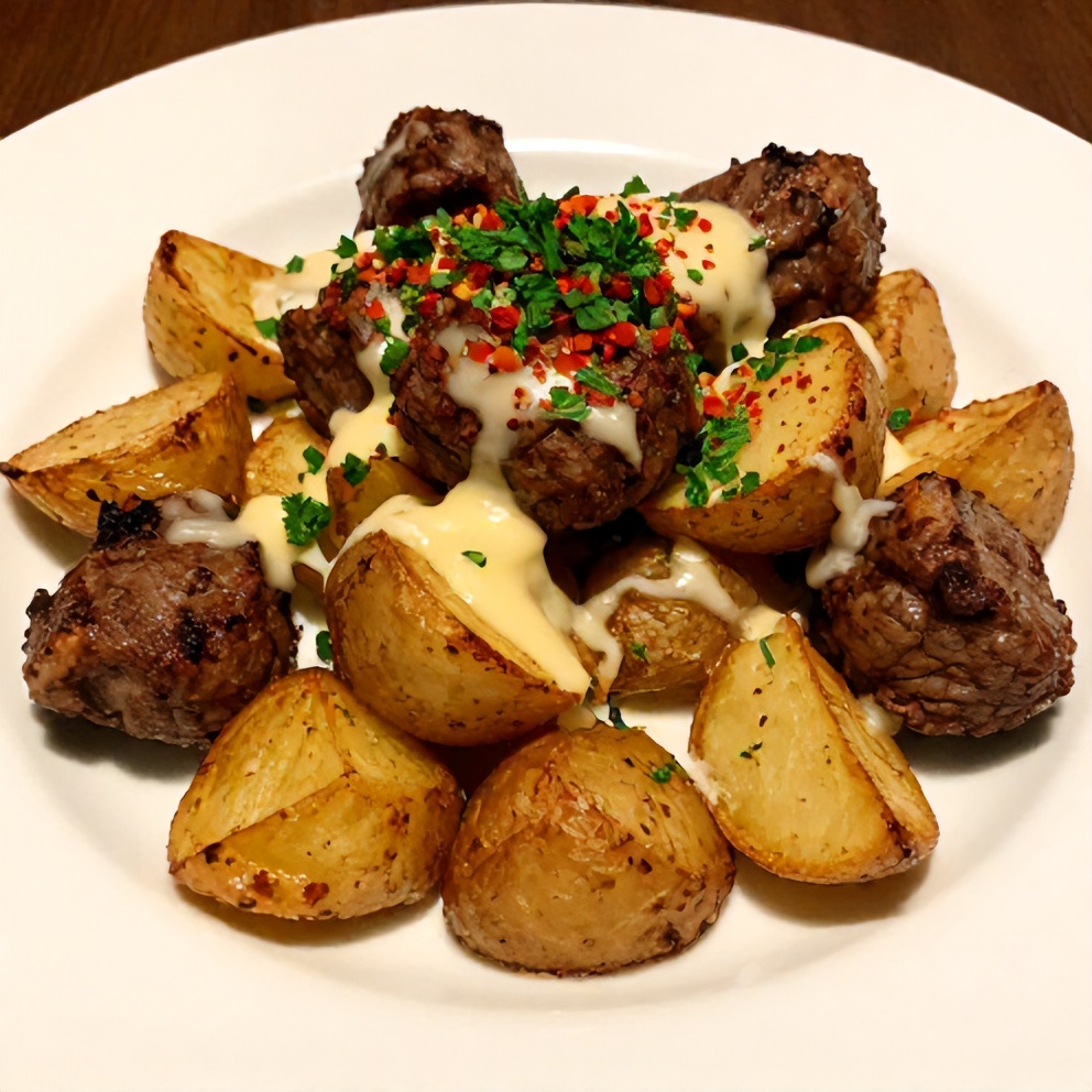 Plated Garlic Butter Steak Bites with Potatoes