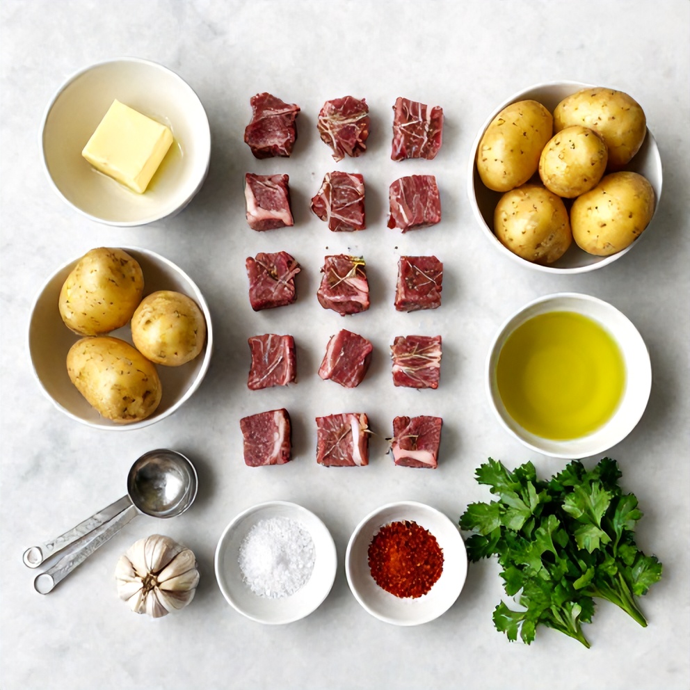 Raw Ingredients for Garlic Butter Steak Bites with Potatoes