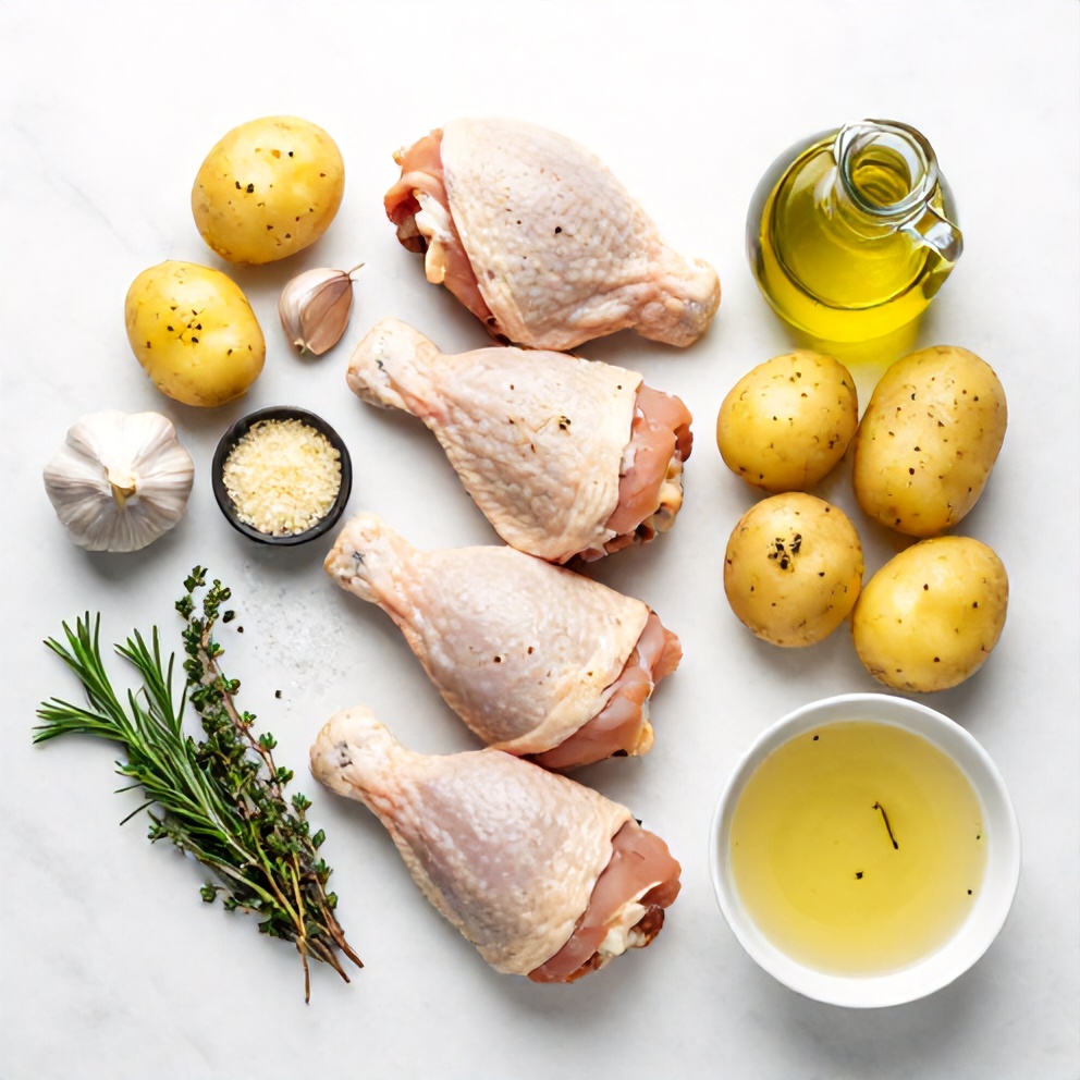 Raw ingredients for Garlic Parmesan Chicken and Potatoes