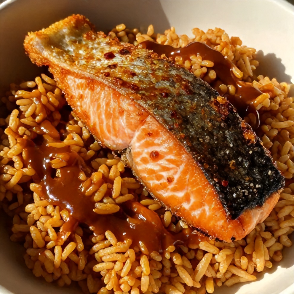 easy gochujang butter salmon rice bowl
