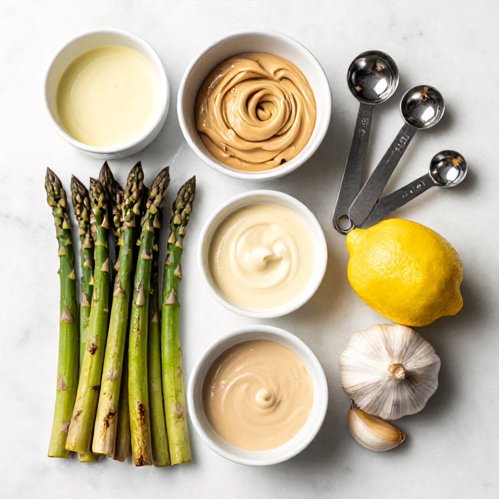 Raw Ingredients for Grilled Asparagus with Tahini Lemon Sauce