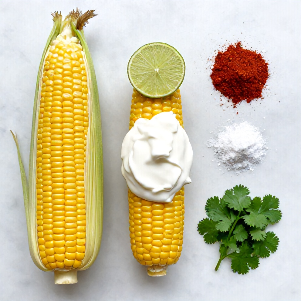 Raw ingredients for grilled corn on the cob