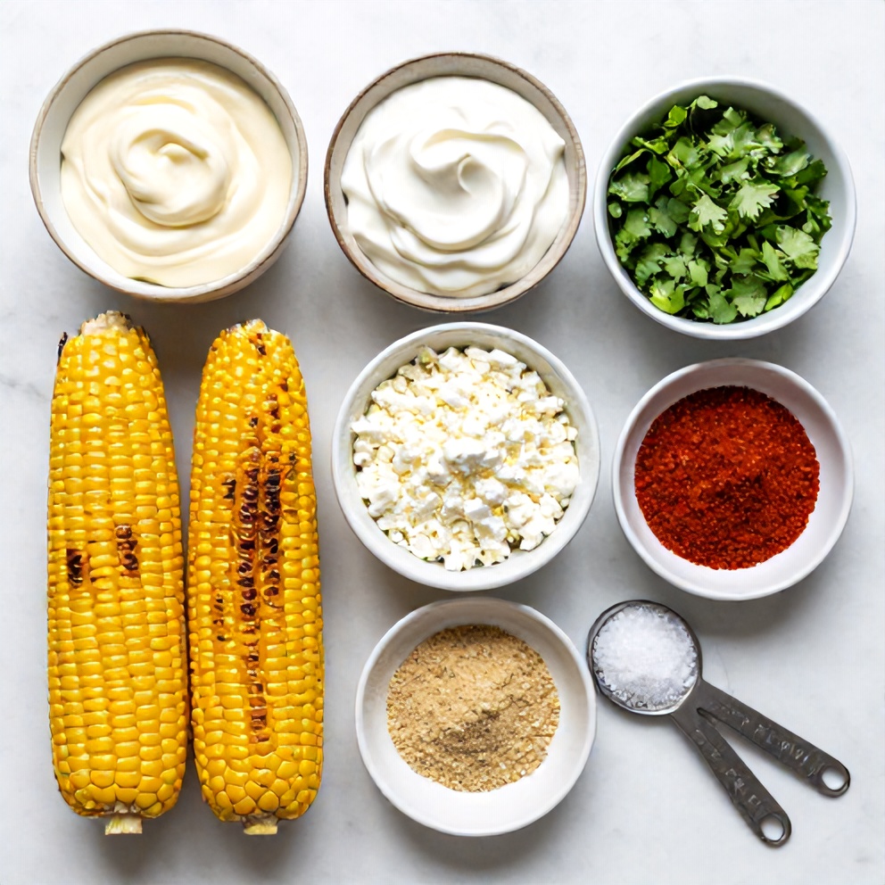 Raw ingredients for grilled Mexican street corn
