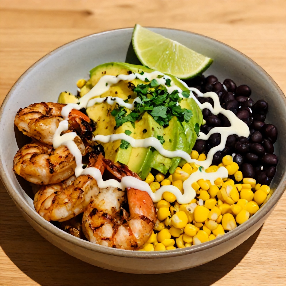 Grilled Shrimp and Avocado Bowl with Lime Crema