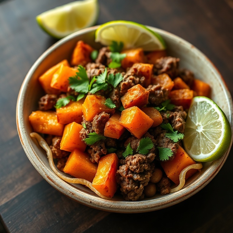 Easy Ground Beef and Sweet Potato Dinner Bowl