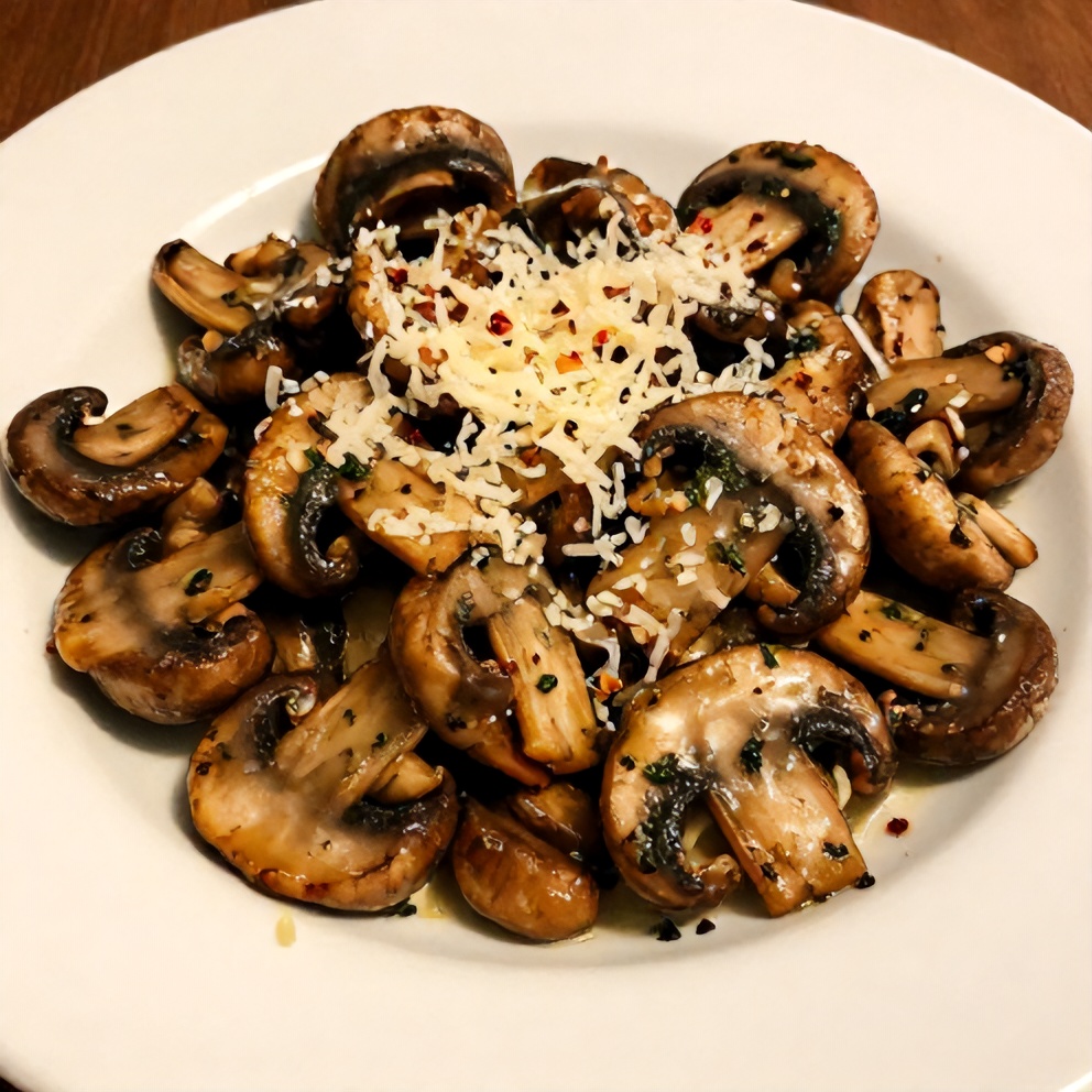 Plated serving of herb butter sautéed mushrooms