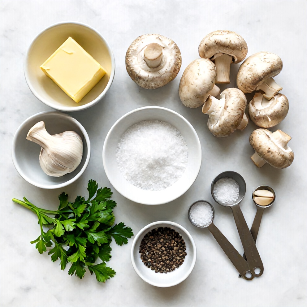 Raw ingredients for herb butter sautéed mushrooms