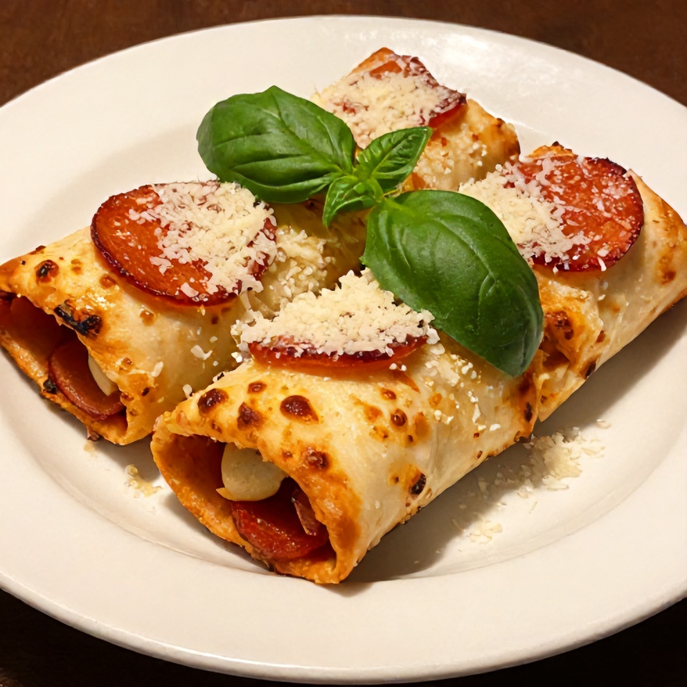 Plated High Protein Pepperoni Pizza Rolls on a white plate