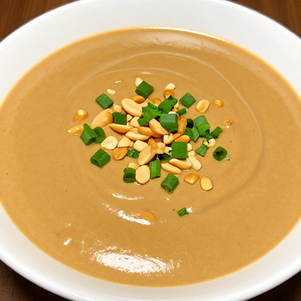 Homemade peanut sauce served with vegetables and chicken