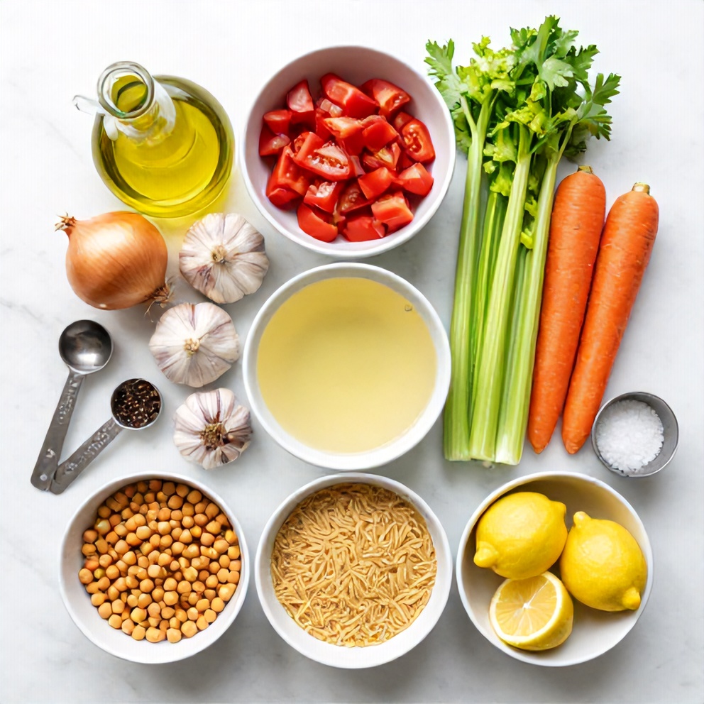 Raw ingredients for Lemon Chickpea Orzo Soup