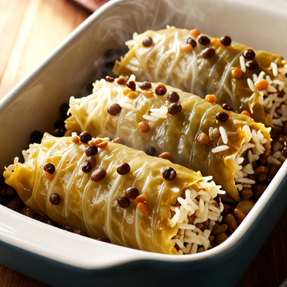 Easy Lentil and Rice Stuffed Cabbage Rolls