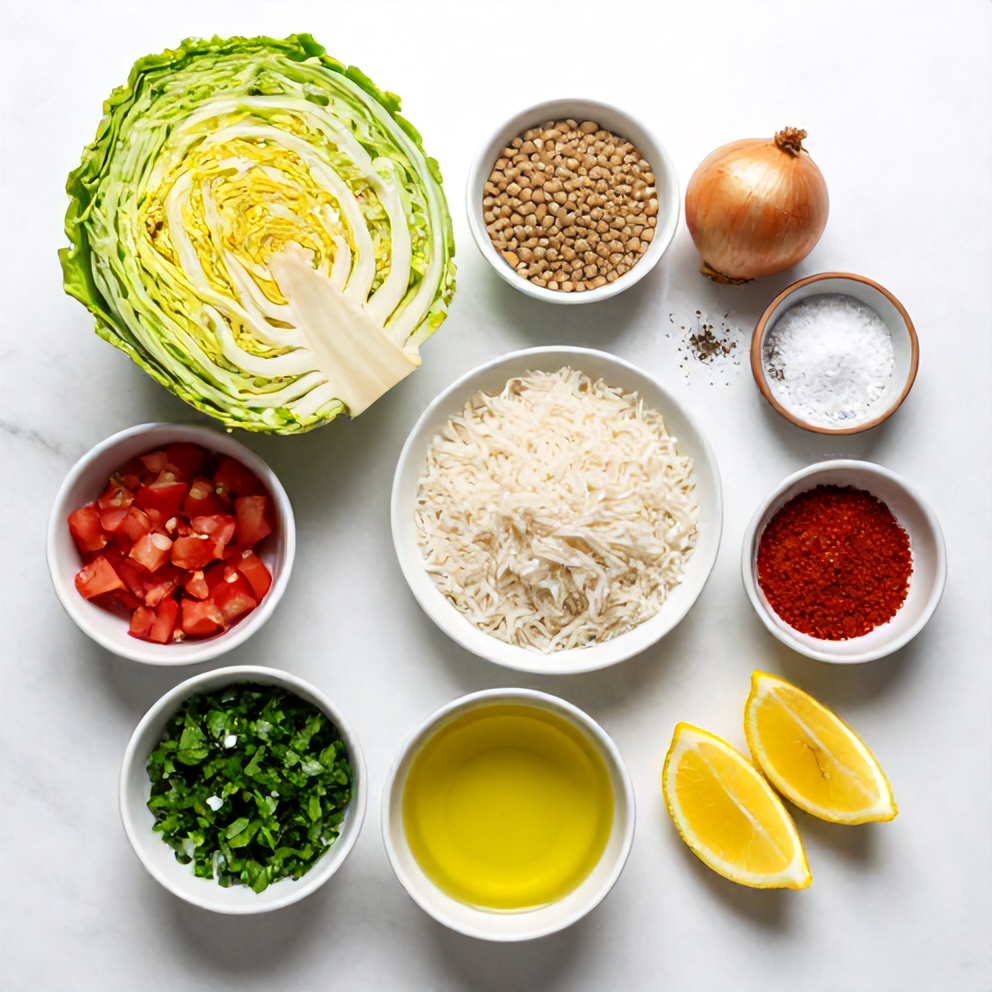 Ingredients for Lentil and Rice Stuffed Cabbage Rolls