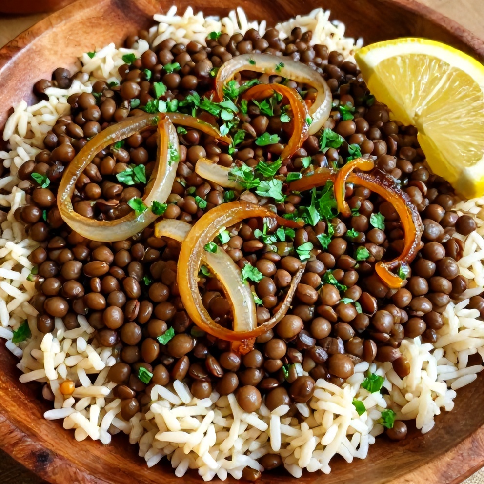 Plated Mujadara Lentils and Rice