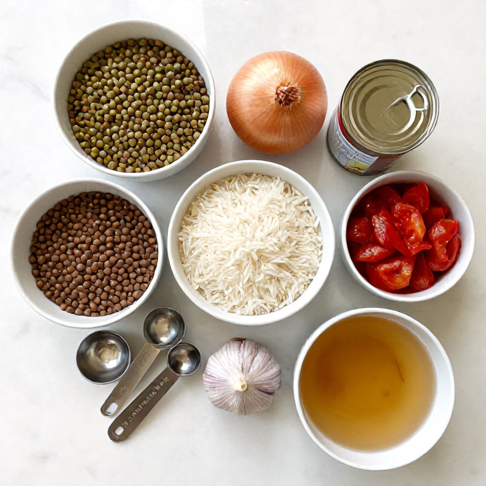 Mujadara Ingredients Flat Lay