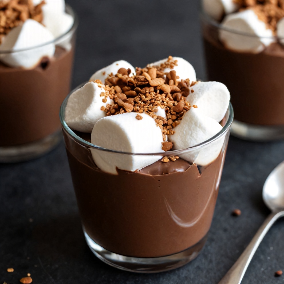 No Bake S’mores Pudding Cups served in individual cups with a spoon