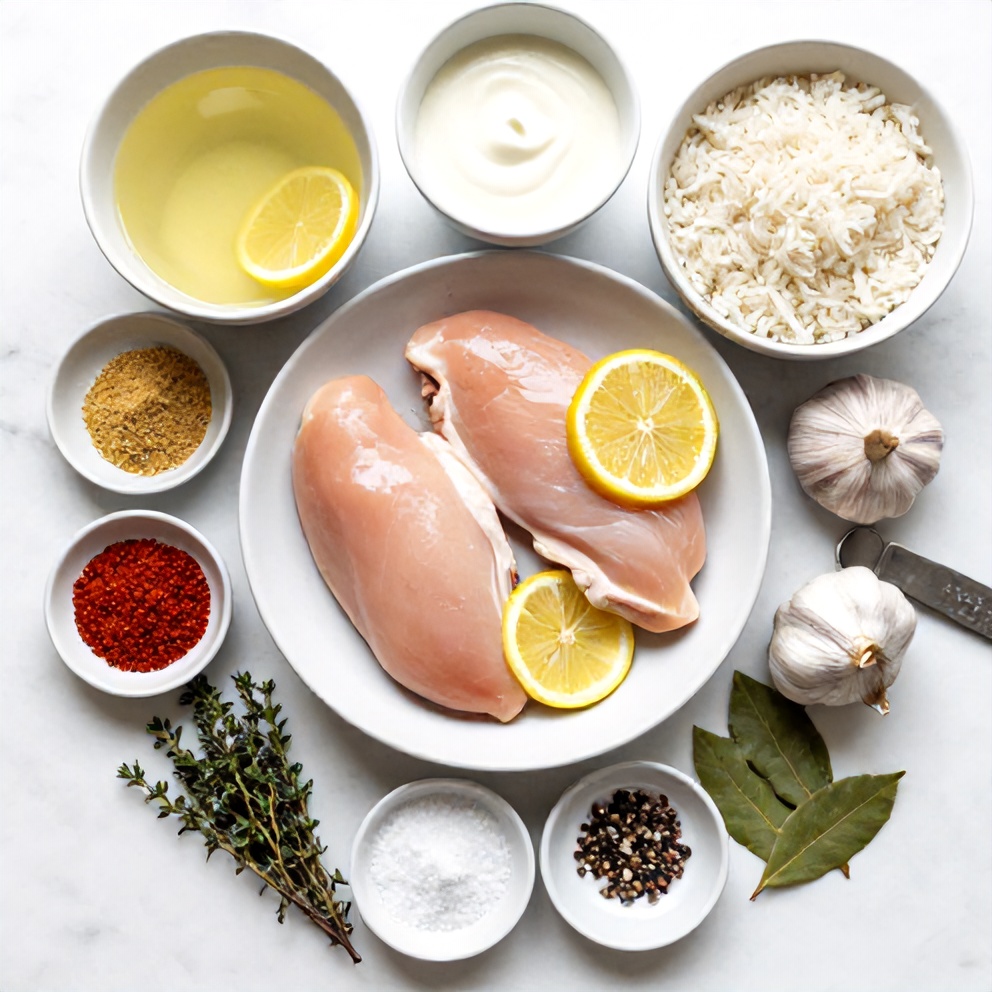 Raw Ingredients for One-Pan Lemon Chicken and Rice