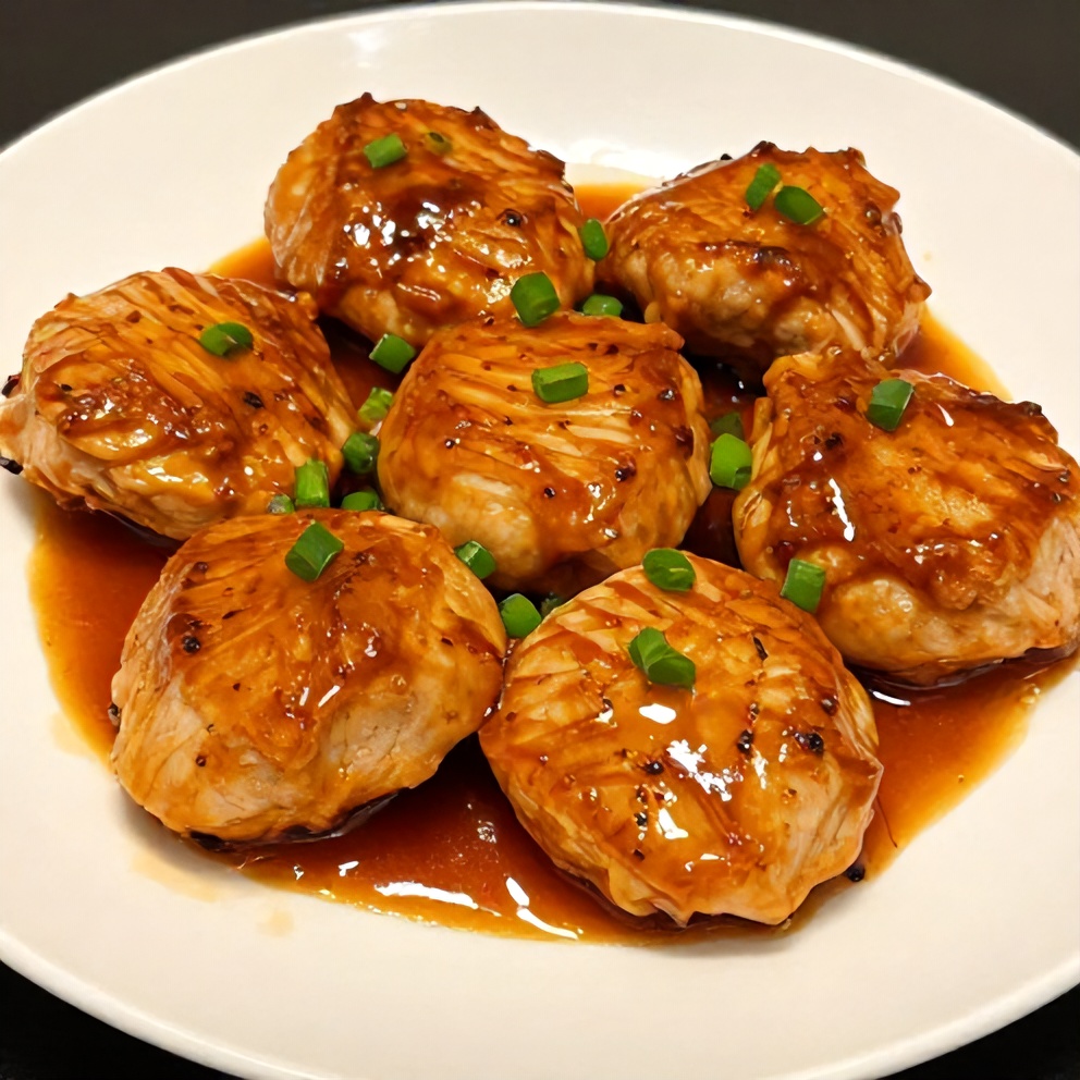 Plated Orange Teriyaki Turkey Medallions with green onions