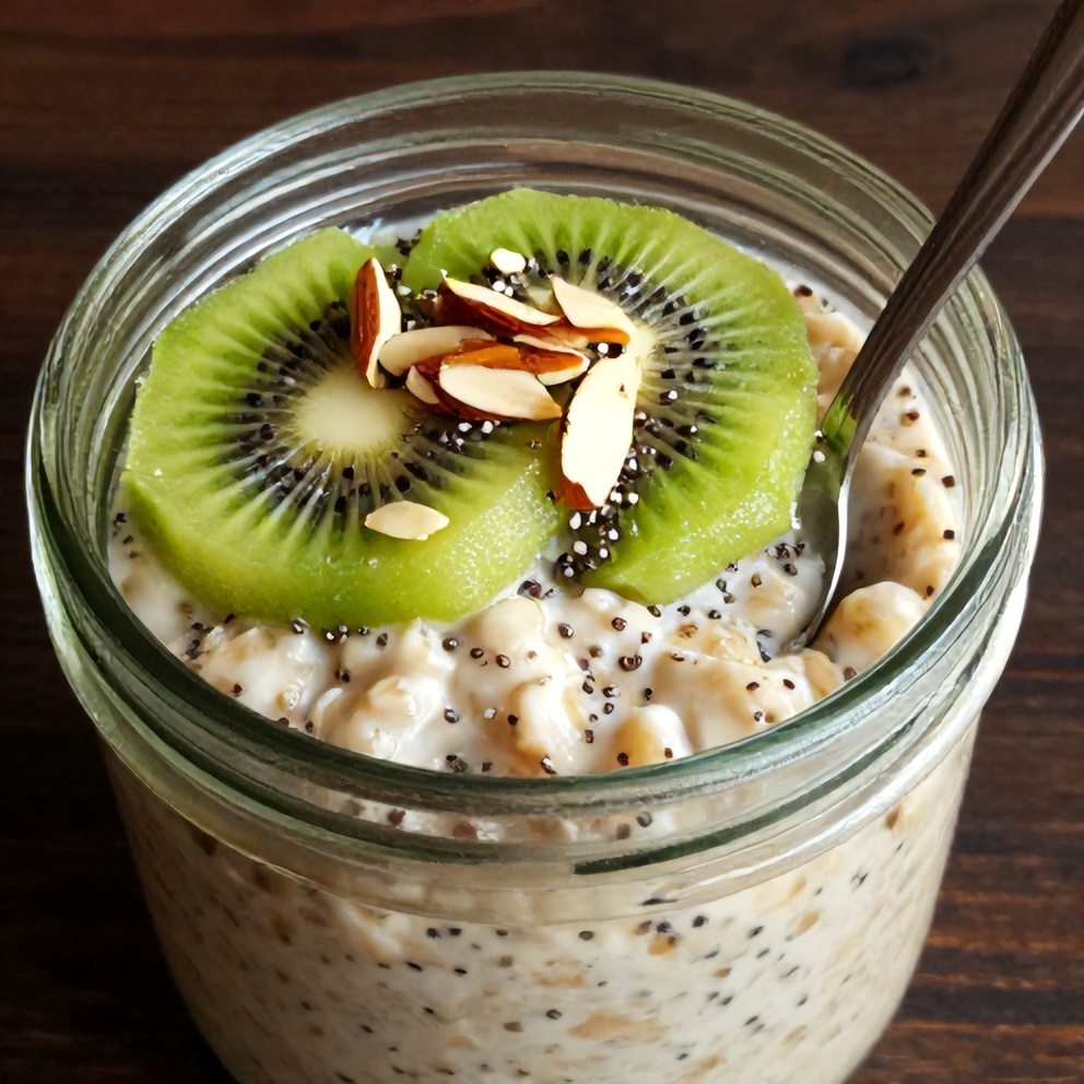Overnight Oats with Kiwi and Chia Seeds Ready to Serve