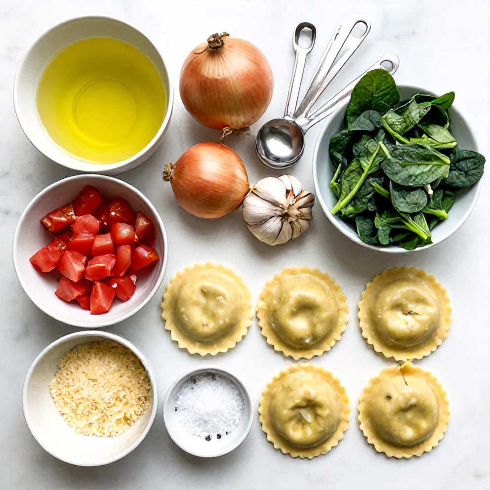 Raw ingredients for easy ravioli soup