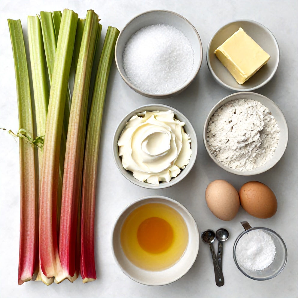 Rhubarb, cream cheese, and other ingredients for bars