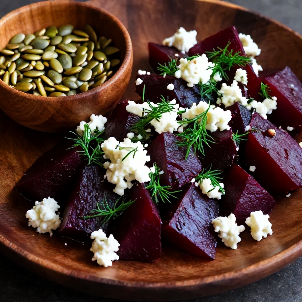 Plated Roasted Beet Salad with Feta and Dill