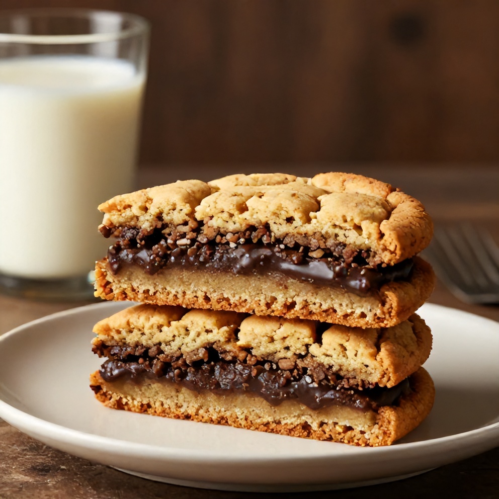 Sliced S'mores Cookie Cake on a plate, with a glass of milk