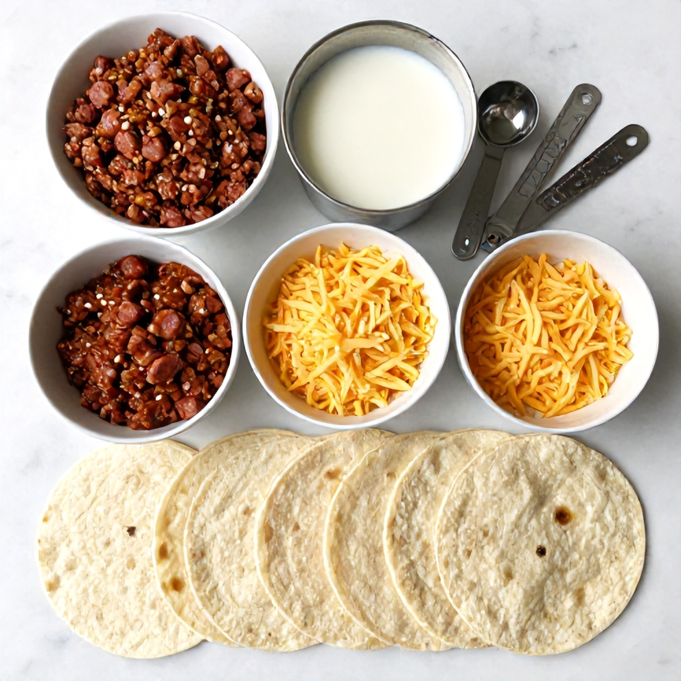 Raw ingredients for Sausage Gravy Enchiladas