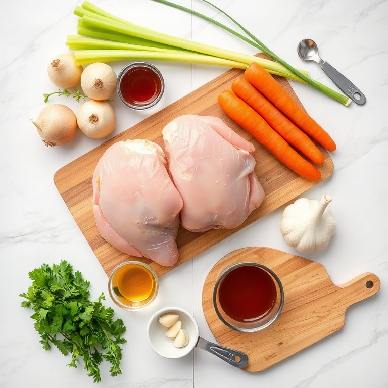 Flat lay of raw ingredients for slow cooker chicken pot roast