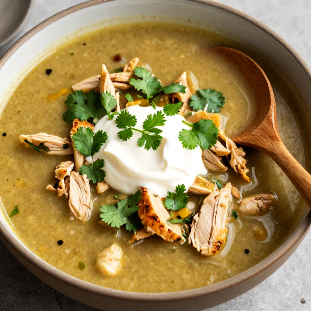 Bowl of Southwest Chicken Soup with garnish
