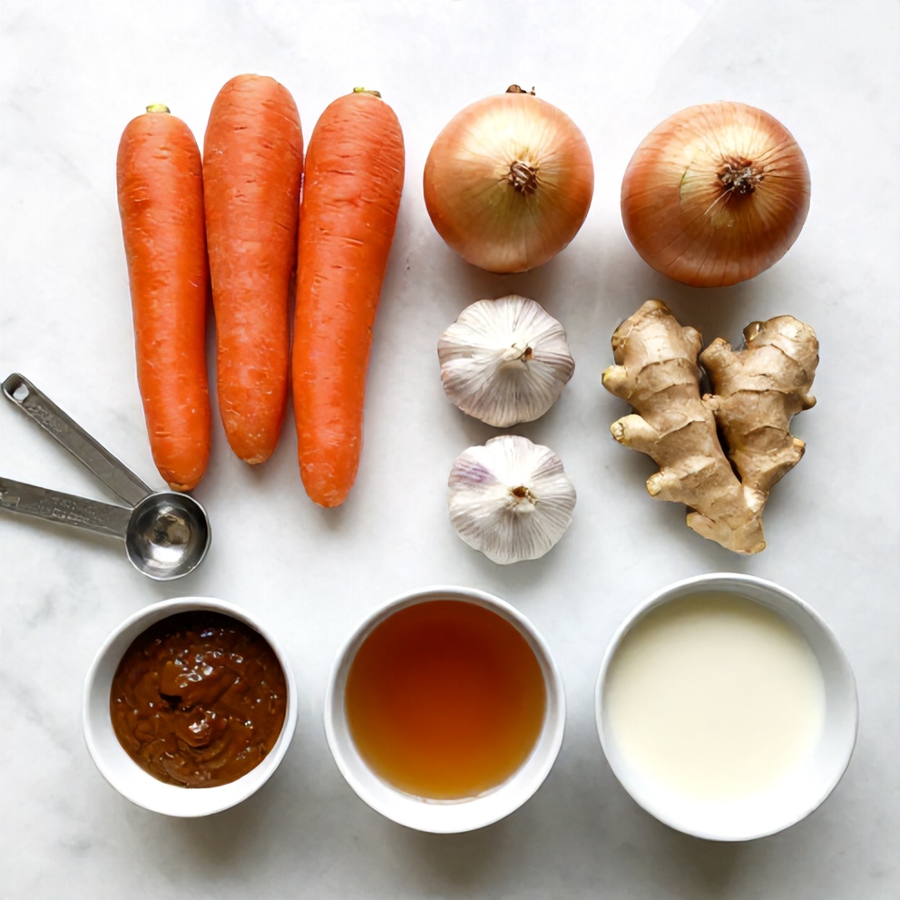 Raw Ingredients for Spicy Miso Carrot Soup