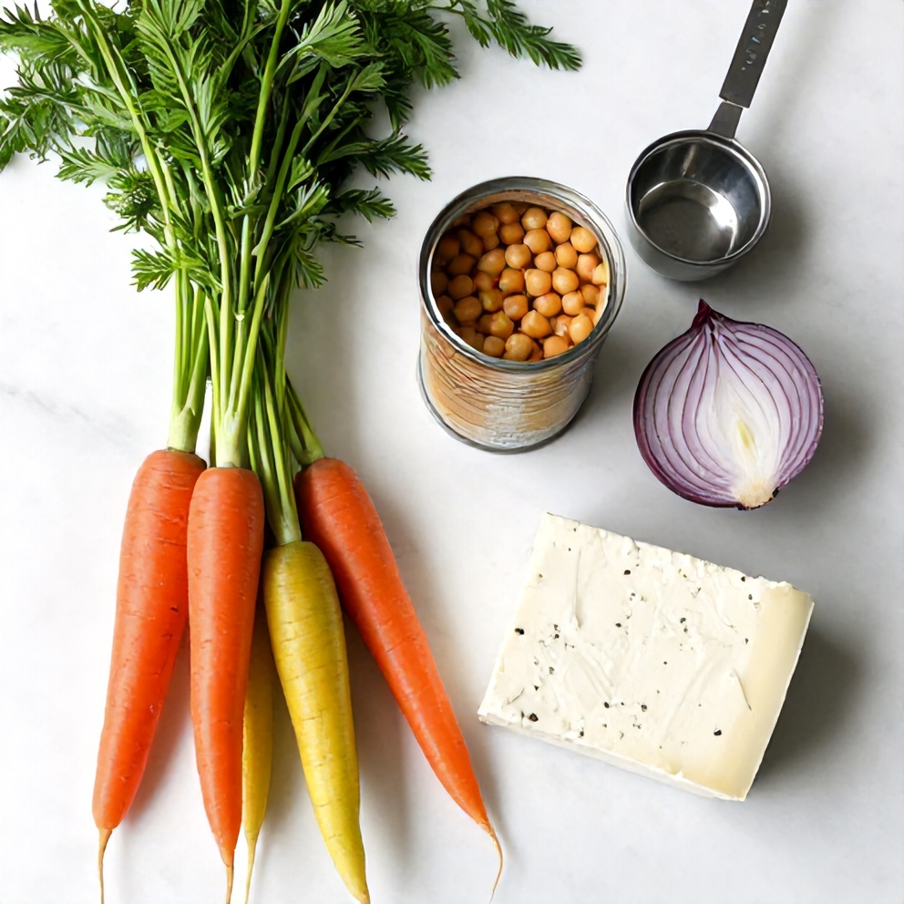 Raw Ingredients for Easy Spring Carrot and Chickpea Salad