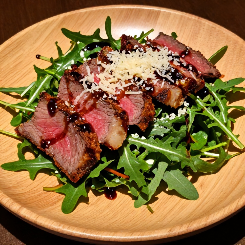 Plated Steak and Arugula Salad