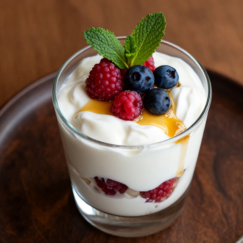 Easy Summer Yogurt Parfait with Fresh Berries and Honey, Garnished with Mint Leaves