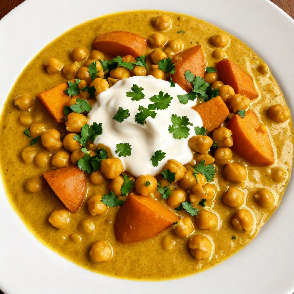 Plated serving of Sweet Potato Chickpea Curry