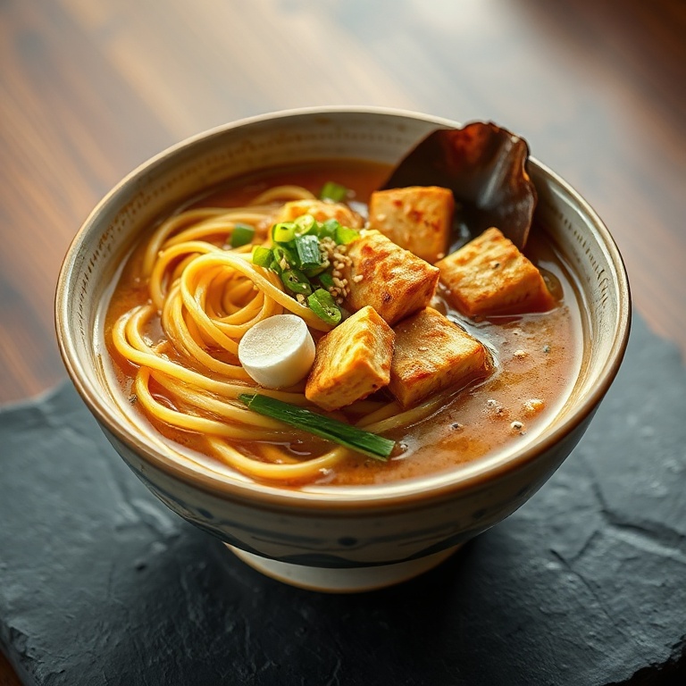 Finished hot ramen bowl plated