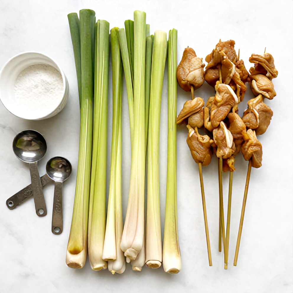 Raw ingredients for Vietnamese lemongrass chicken skewers