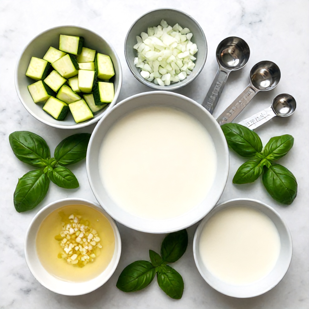 Raw ingredients for Zucchini Basil Soup