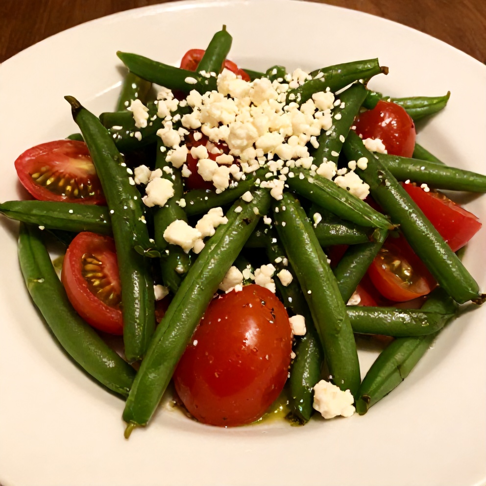 Plated Fresh Green Bean and Tomato Salad with Tangy Vinaigrette