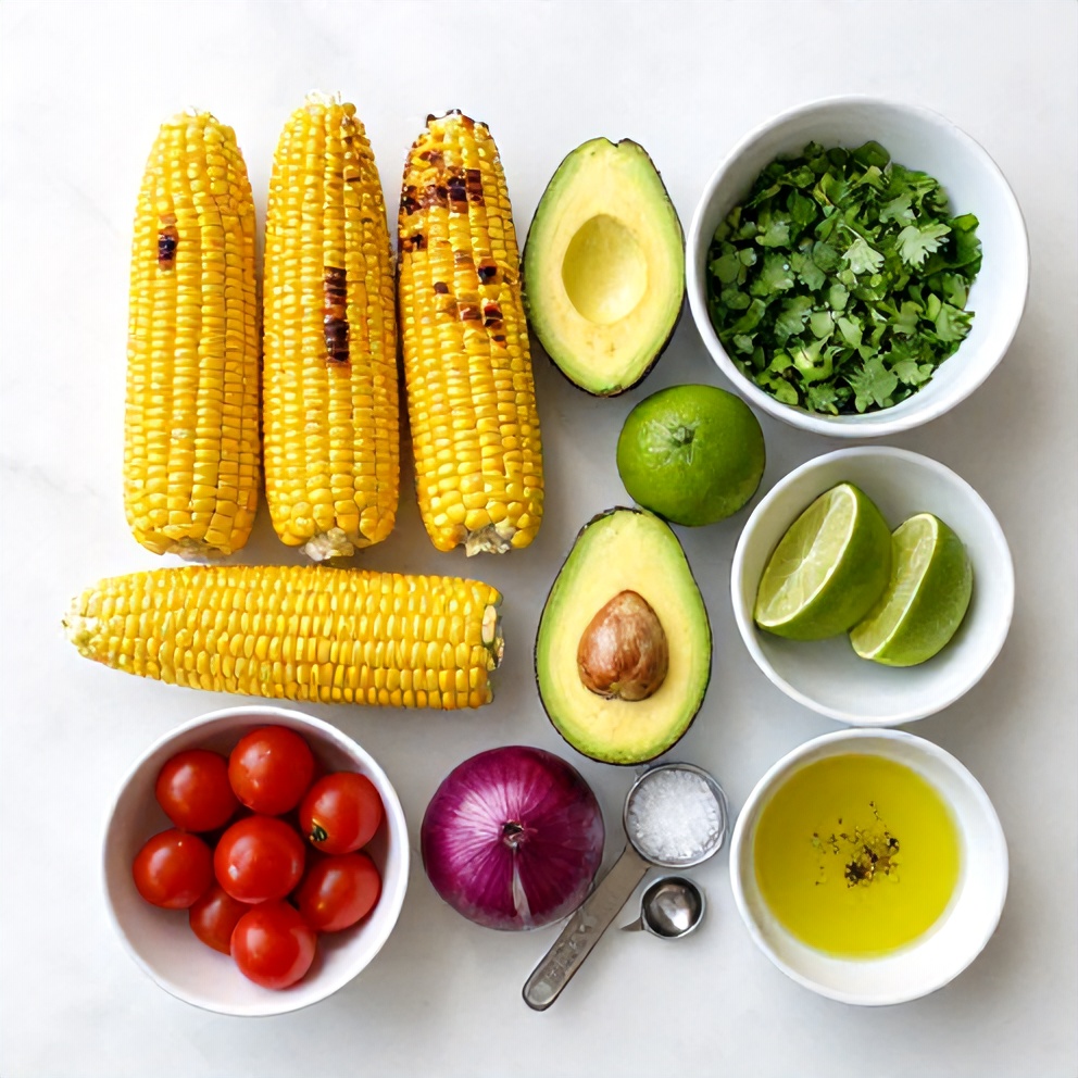 Raw Ingredients for Fresh Grilled Corn Avocado Salad