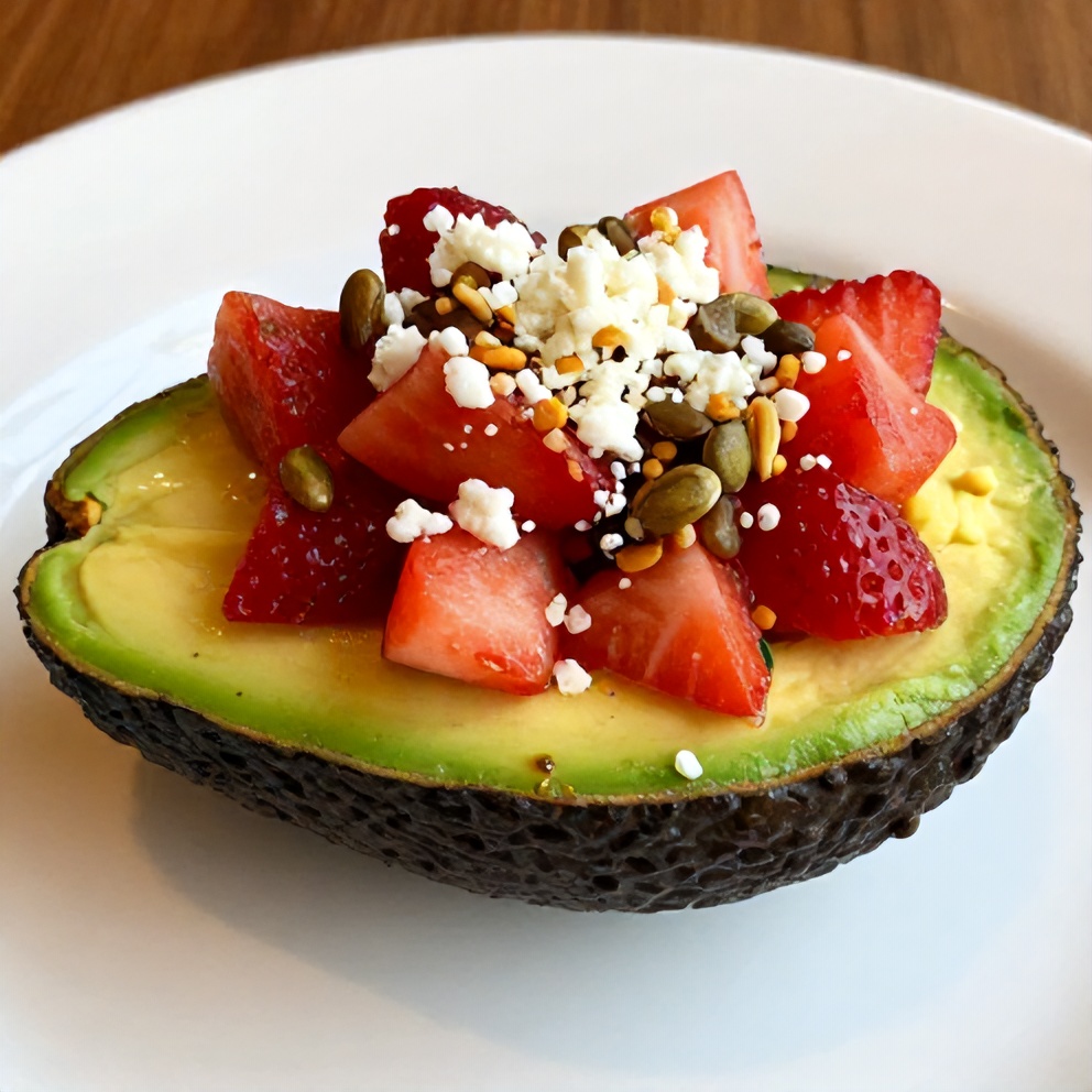 Plated Fresh Strawberry Salsa Stuffed Avocados