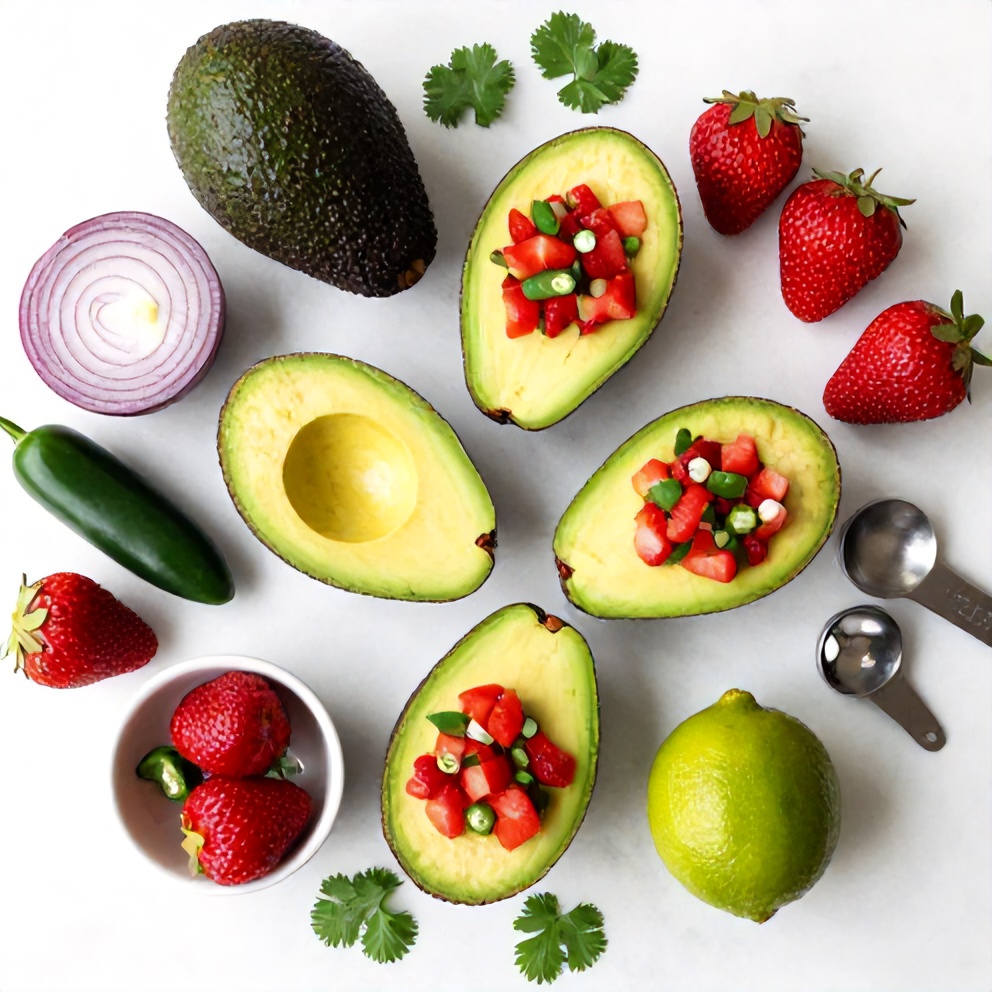 Strawberry Salsa Ingredients Flat Lay