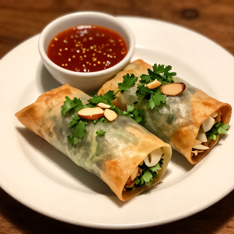 Plated Veggie Spring Rolls with Almond Dip