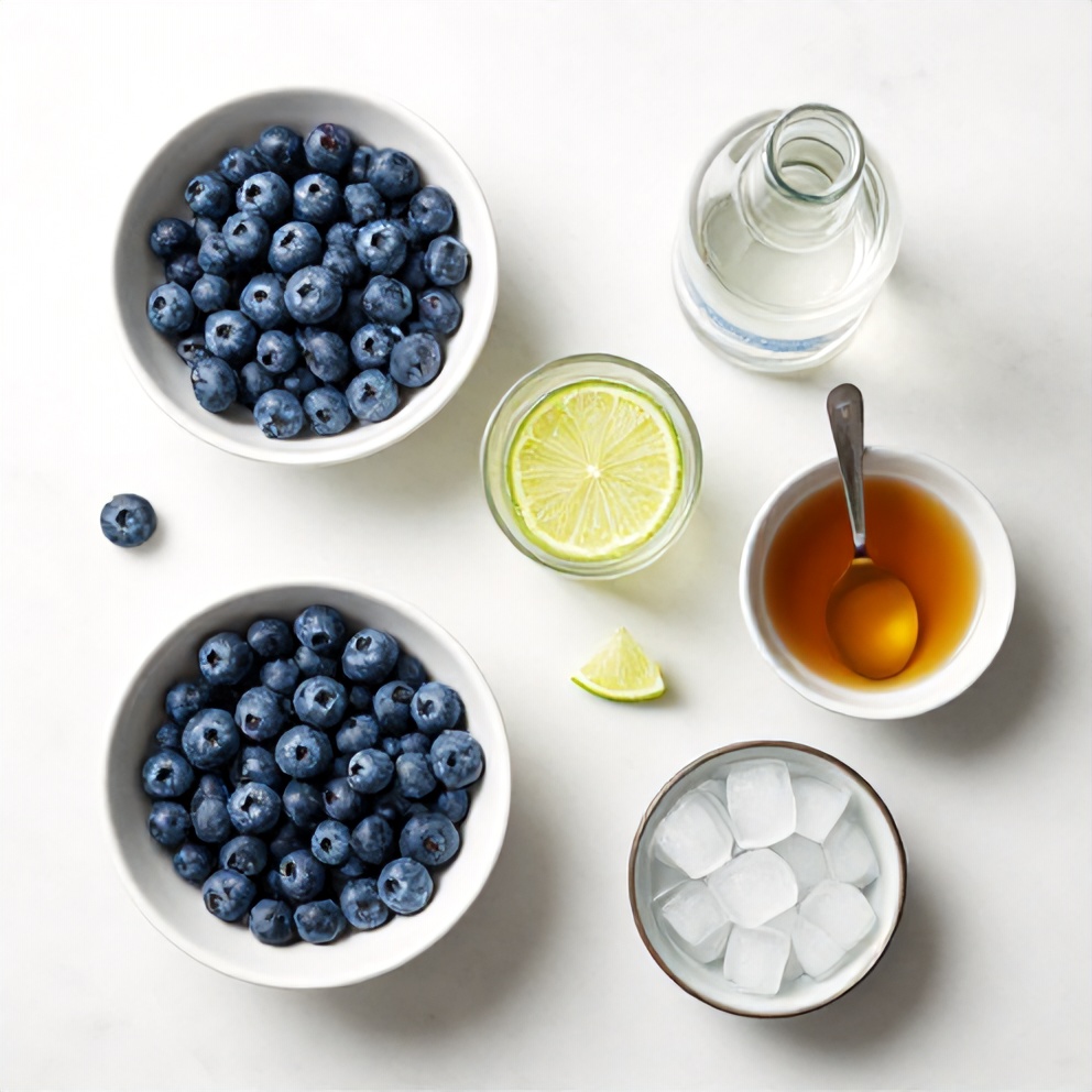 Blueberries, Vodka, Lime, Simple Syrup, Ice