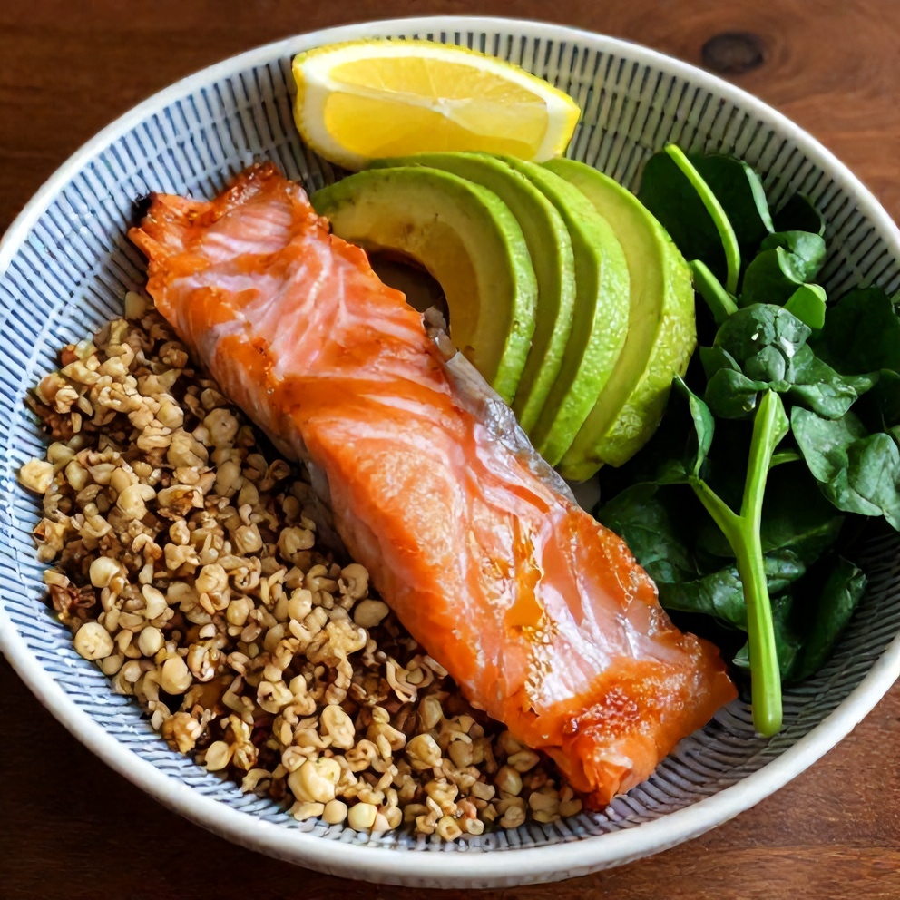 High protein smoked salmon quinoa breakfast bowl ready to serve
