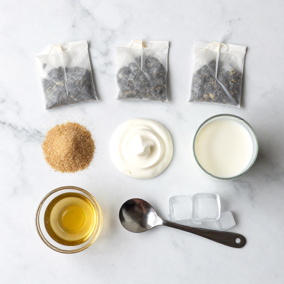 Ingredients for Iced Blue Tea Latte with Vanilla Cold Foam