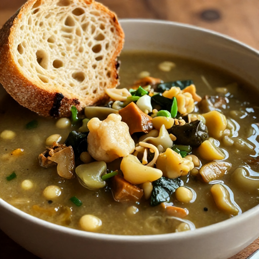 Bowl of Irish Vegetarian Stew with crusty bread